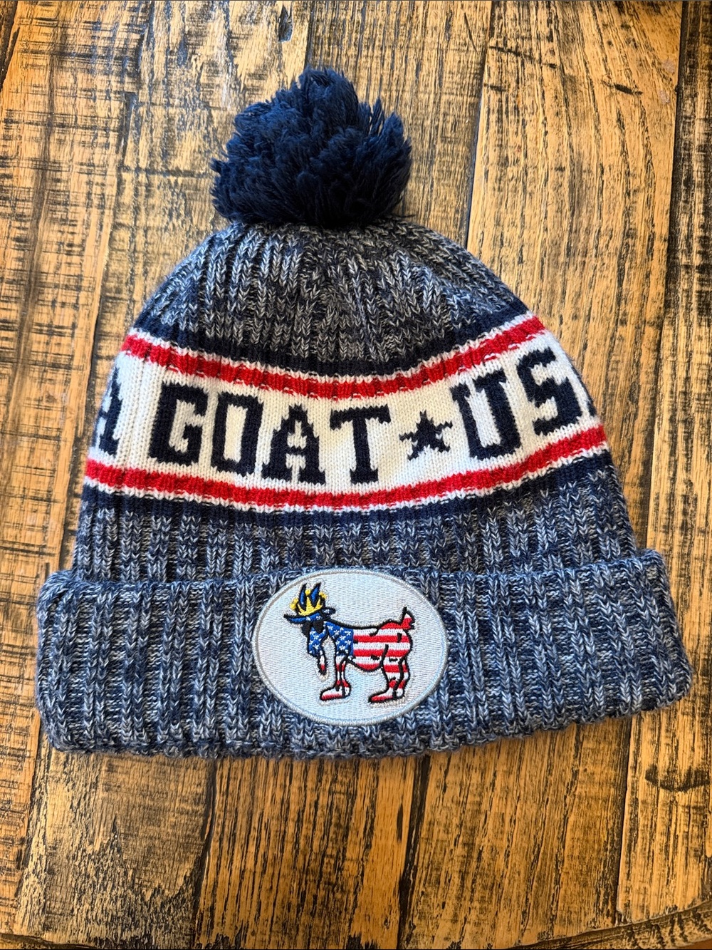 'Goat USA' Pom Winter Hat - Navy, Red & White